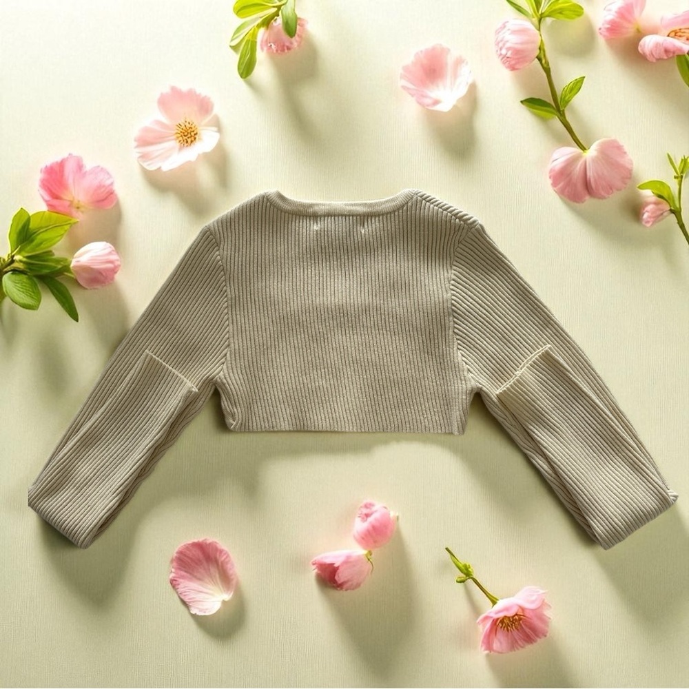 Re_Styld Cream Ribbed Long Sleeve Over-Shirt Top, Size 2 - Picture 4 of 10